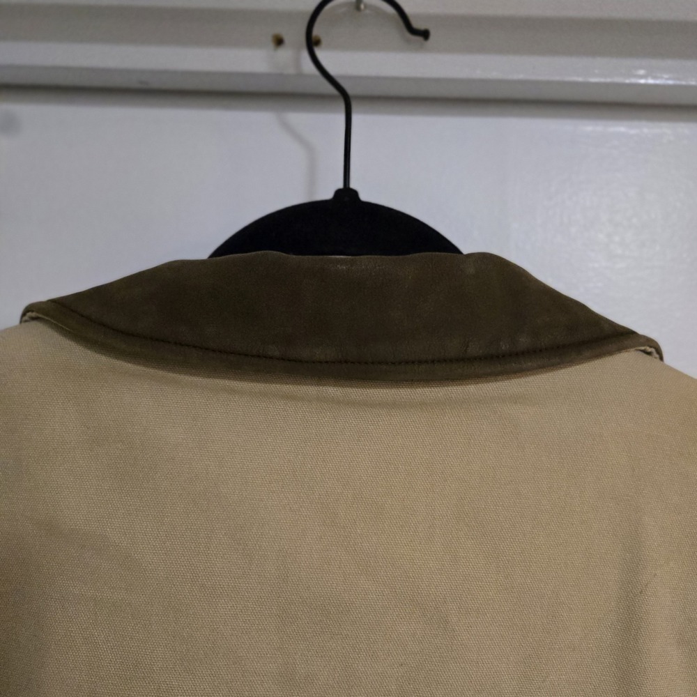 Eddie Bauer  Size XXL Beige Field‎ Jacket Canvas Lined Barn Chore Leather Collar - Picture 6 of 9